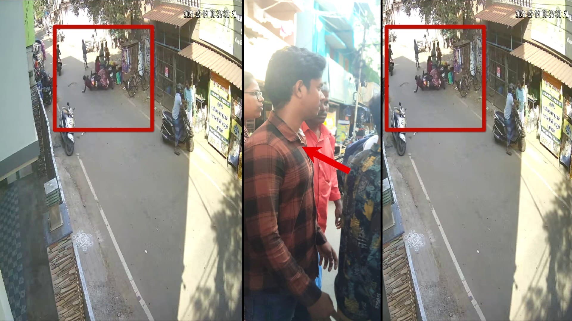 வீட்டு வாசலில் நின்று கொண்டிருந்த பெண் மீது மோதிய பைக் - பரபரப்பு சிசிடிவி காட்சி