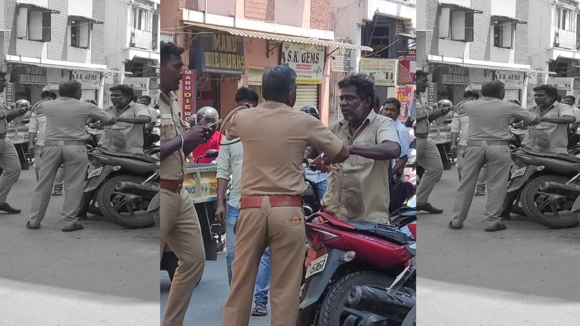சாலையில் போவோர், வருவோரை பார்த்து ஆபாசமாக பேசிய போதை ஆசாமி.. லத்தியால் விளாசிய போலீசார்..