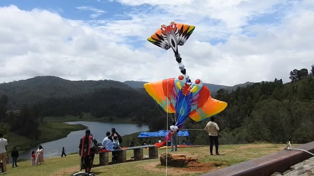 கொடைக்கானலில் காற்றாடி கண்காட்சி கோலாகலம்.. 40 வகையான காற்றாடிகள் வானில் பறந்தன