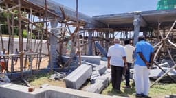 கோவில் கல்மண்டபம் இடிந்து விழுந்து விபத்து.. சம்பவ இடத்தில் அறநிலையத்துறை அதிகாரிகள் ஆய்வு..