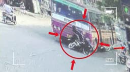 நூலிழையில் உயிர் தப்பிய இருசக்கர வாகனத்தில் சென்ற தம்பதி
