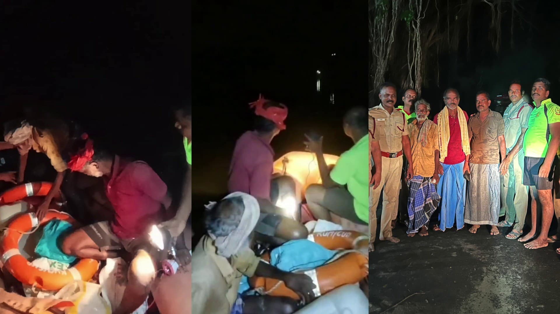 கொள்ளிடம் ஆற்றில் திடீர் வெள்ளப்பெருக்கு - மணல் திட்டில் சிக்கிக்கொண்ட 3 பேர் பத்திரமாக மீட்பு