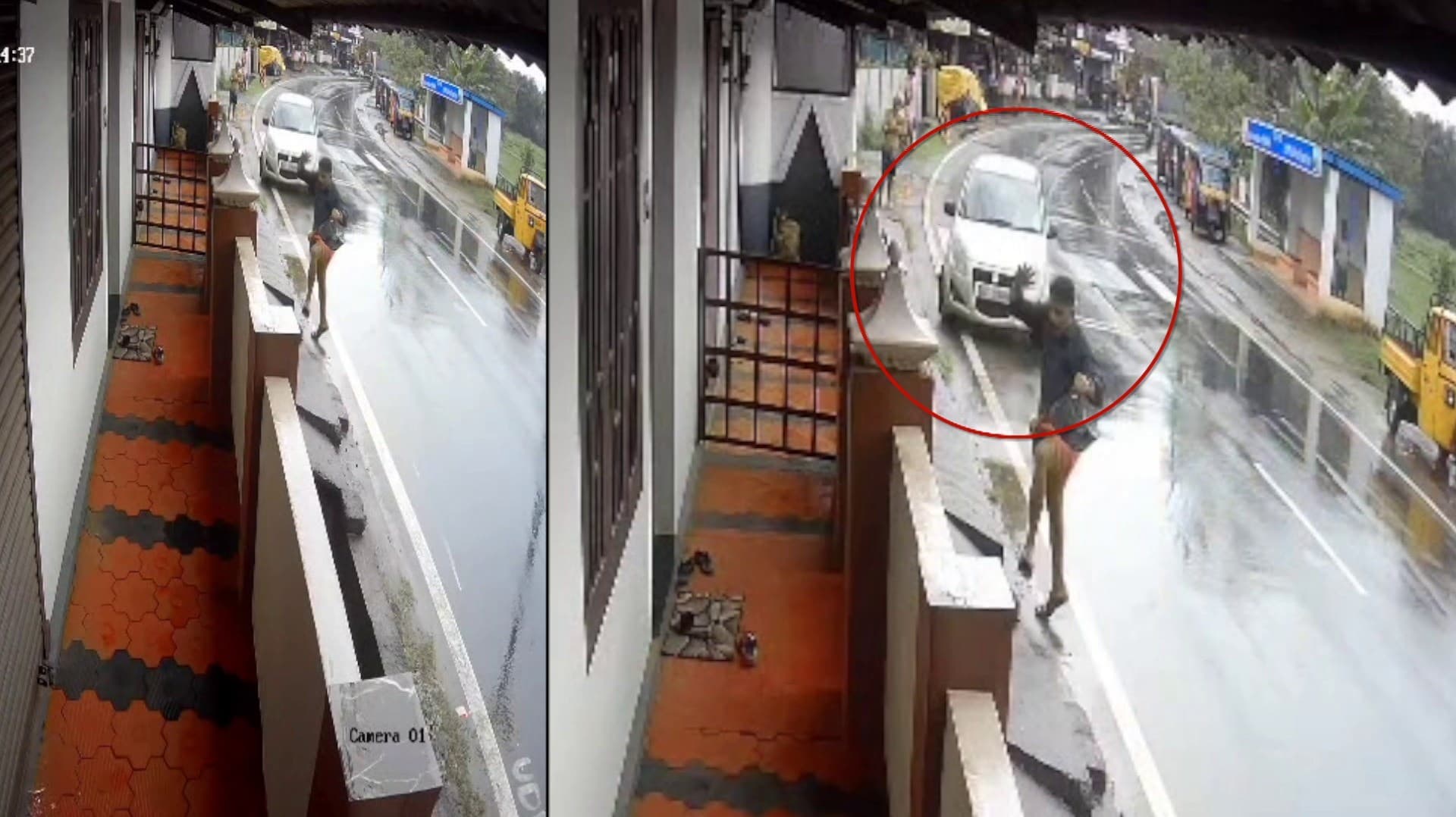 கட்டுப்பாட்டை இழந்து சுவற்றில் மோதிய கார் - நூலிழையில் உயிர் தப்பிய நபர்