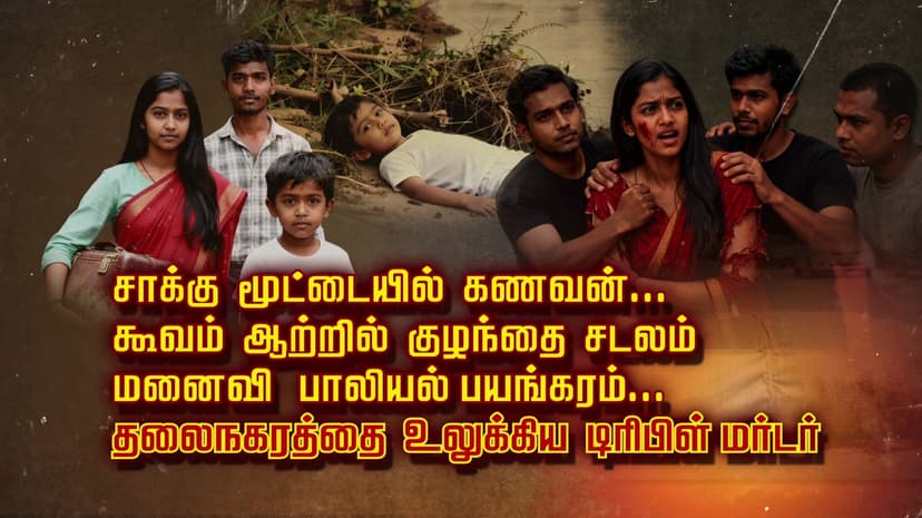 சாக்கு மூட்டையில் கணவன்.. கூவம் ஆற்றில் குழந்தை சடலம்.. மனைவி பாலியல் பயங்கரம்.. தலைநகரத்தை உலுக்கிய டிரிபிள் மர்டர்..