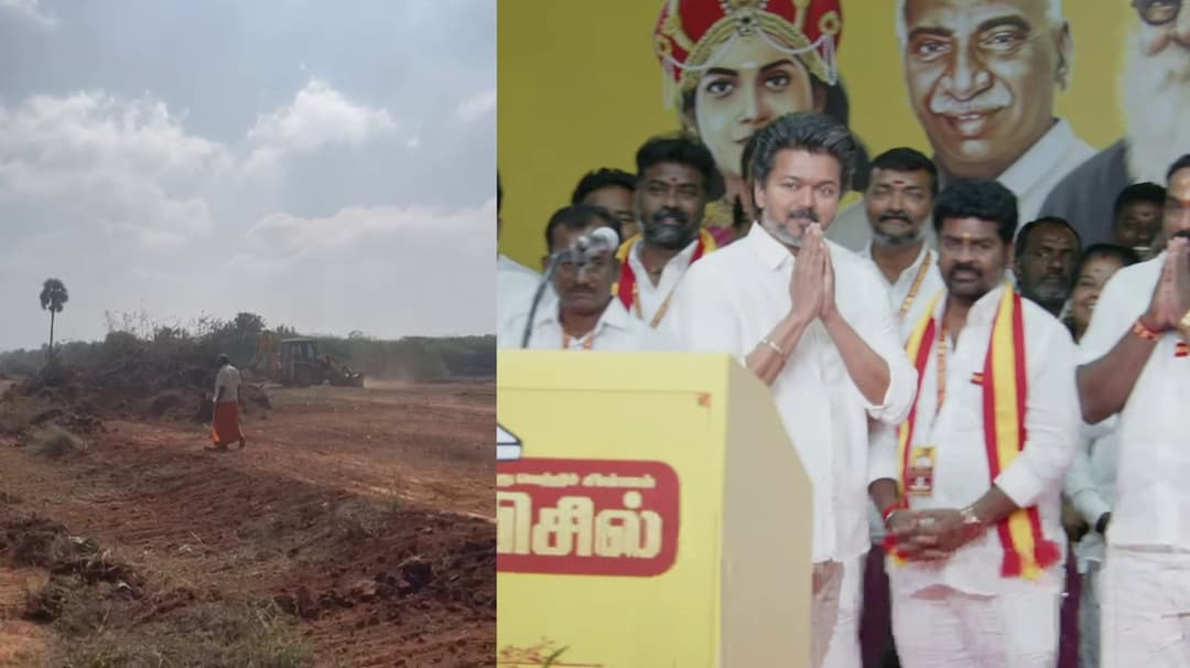 வேலூரில் விஜய் பிரச்சாரத்திற்காக தயாராகும் திடல்