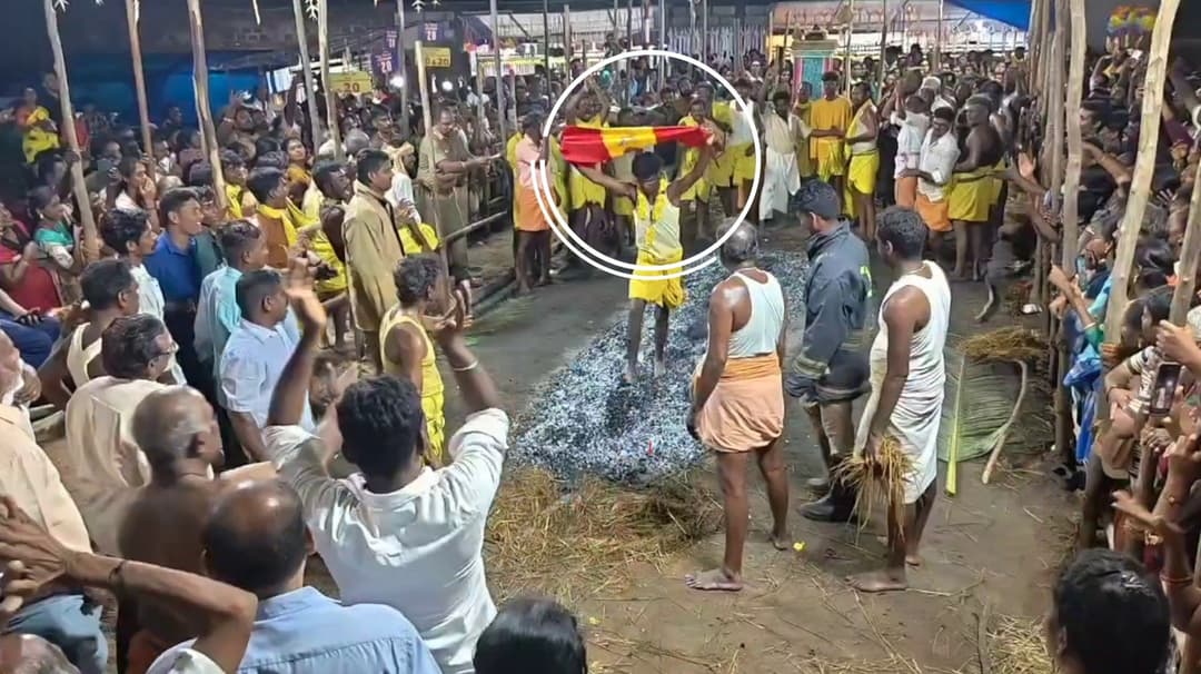 மயிலாடுதுறையில் த.வெ.க. கொடியுடன் தீமித்த இளைஞர்.