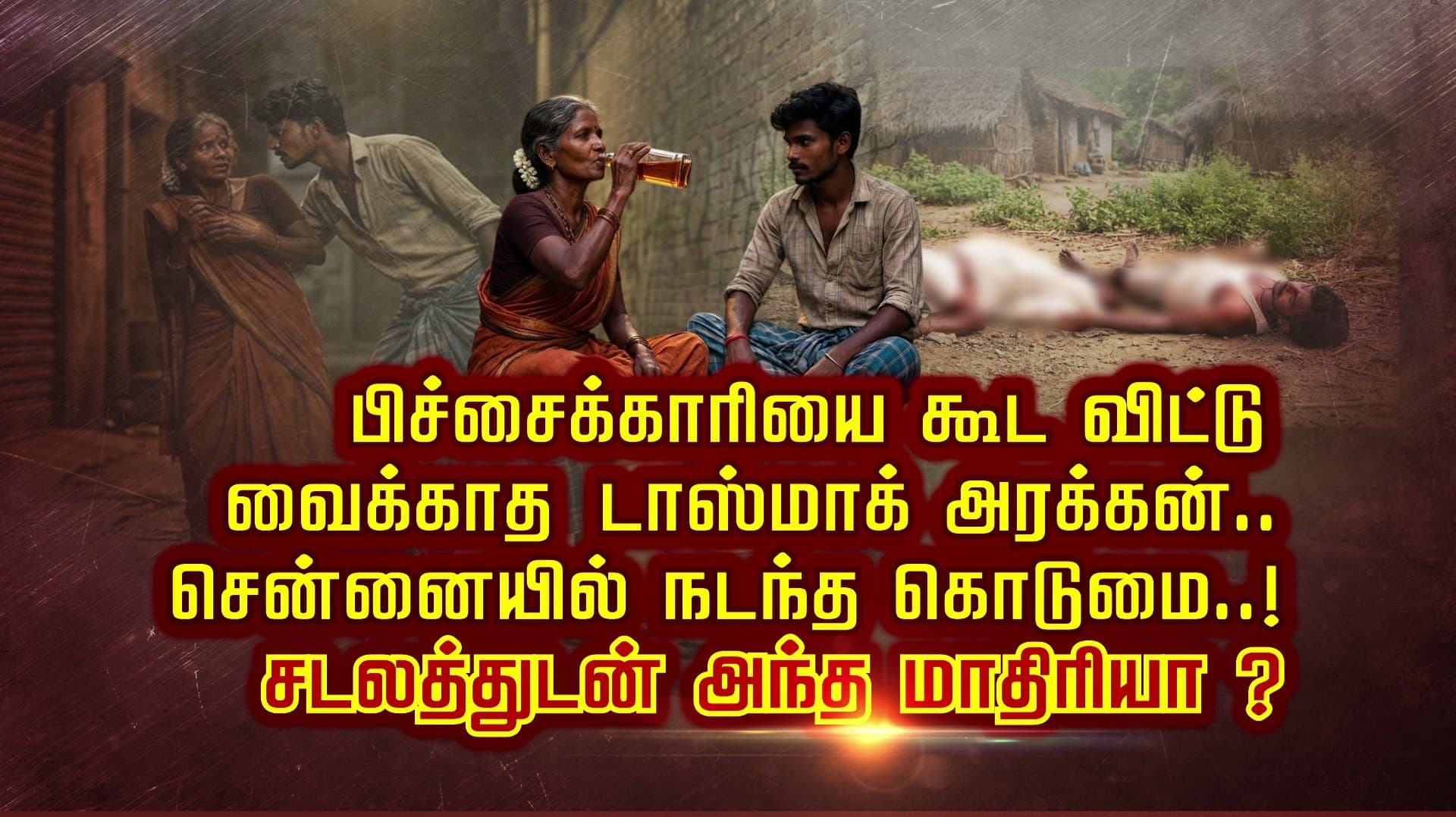 பிச்சைக்காரியை கூட விட்டு வைக்காத டாஸ்மாக் அரக்கன்.. சென்னையில் நடந்த கொடுமை..! சடலத்துடன் அந்த மாதிரியா ?