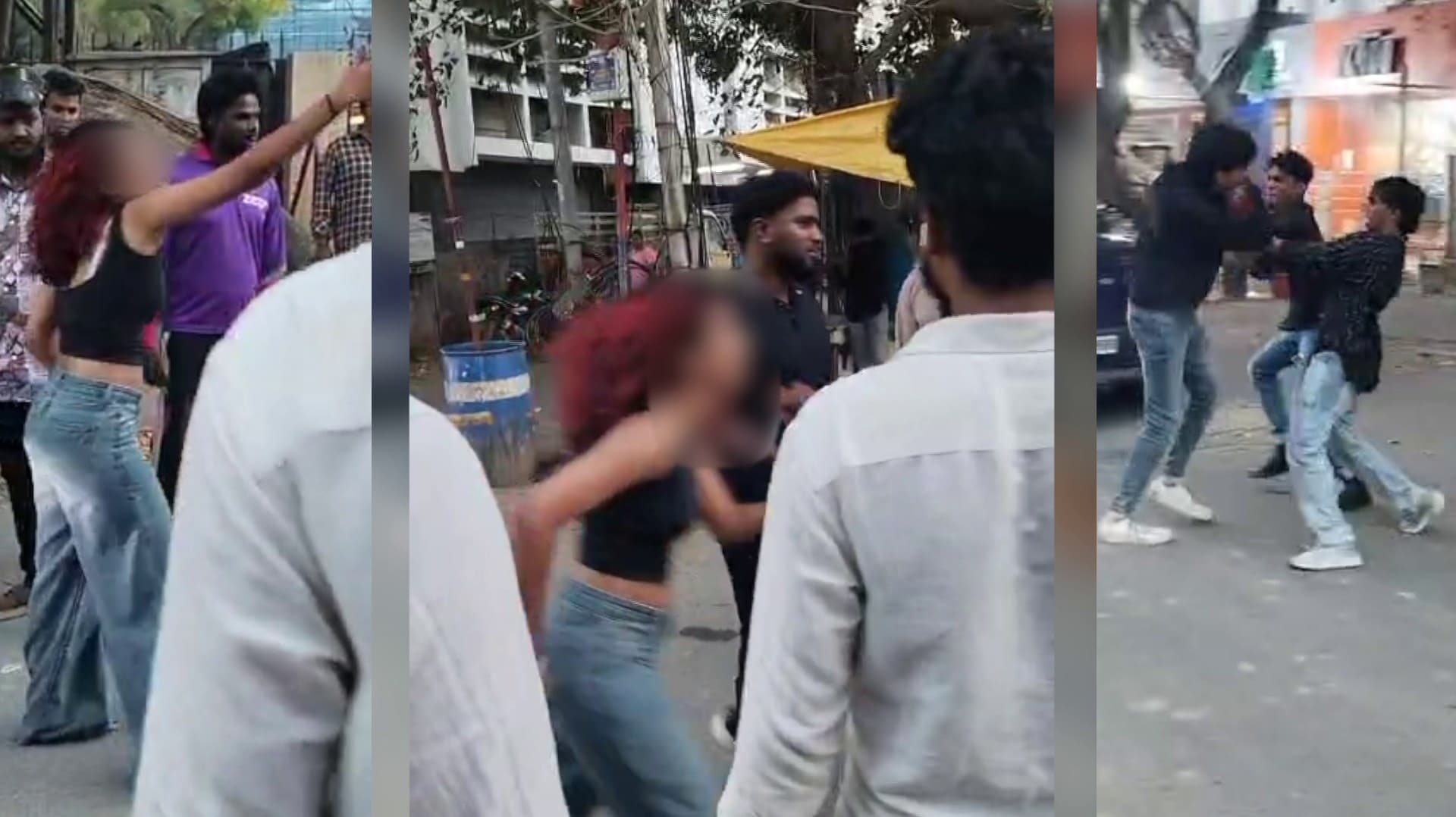 போதையில் சாலை நடுவே சண்டையிட்ட கல்லூரி மாணவர்கள்